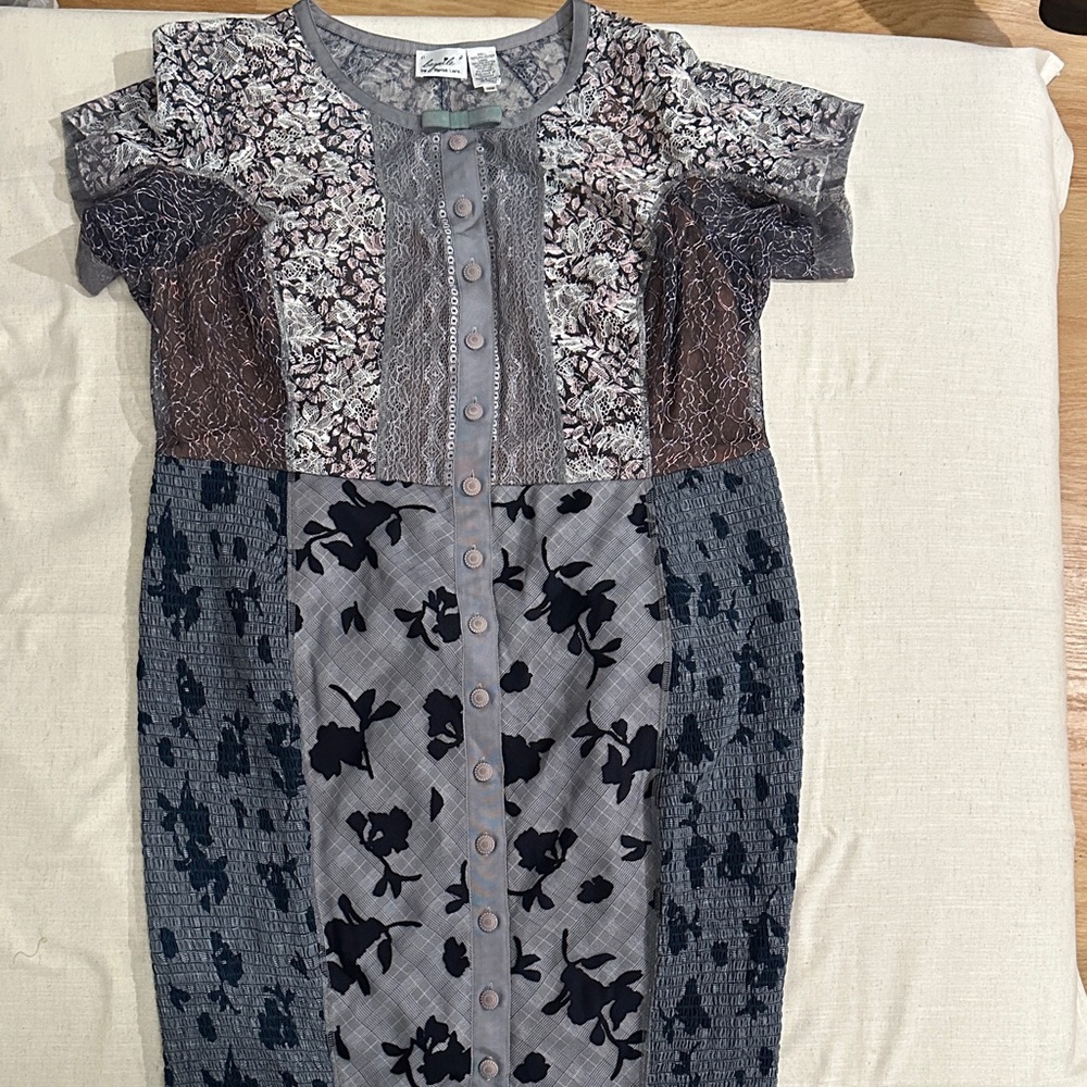 Byron Lars Gray and Black Floral Casual Dress